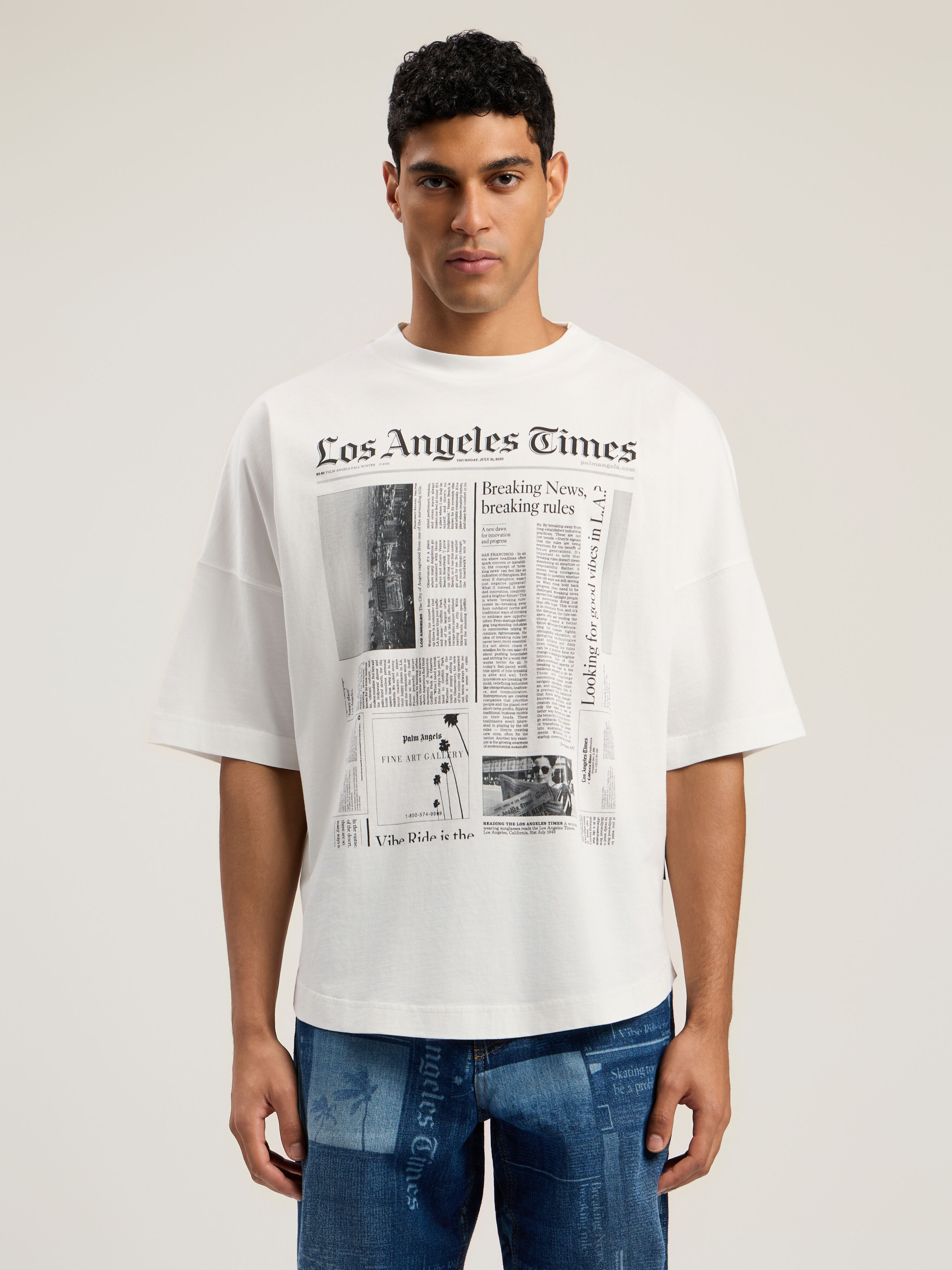 PALM ANGELS Paxlatimes News Over T-shirt OFF WHITE - BLACK PMAA10BF25JER002