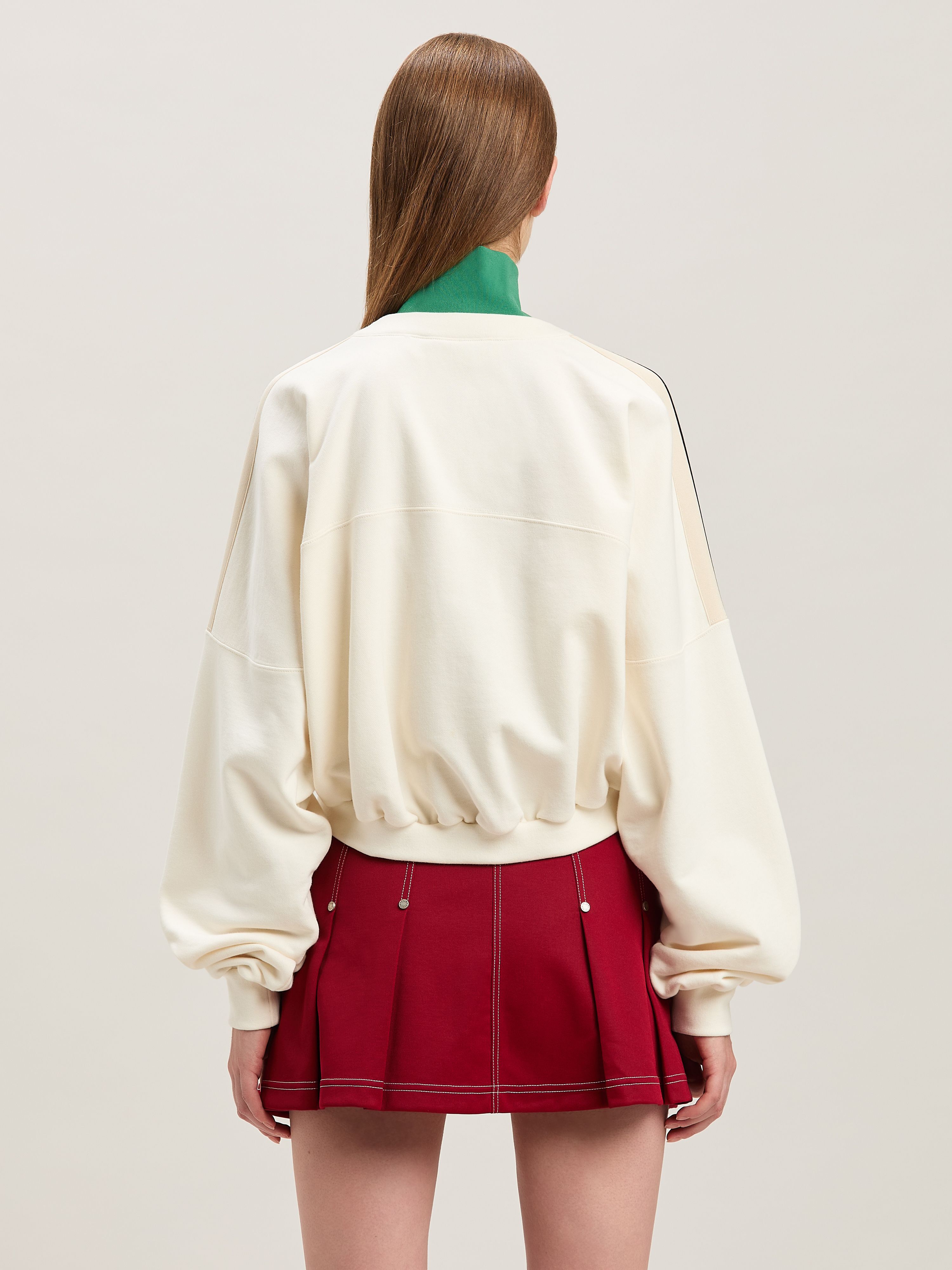 PALM ANGELS  Oval Palm Sweatshirt OFF WHITE - FOREST GREEN PWBA055S25FLE001