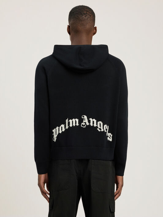 Curved Logo Regular Knit Hoodie PALM ANGELS Curved Logo Regular Knit Hoodie BLACK - OFF WHITE PAMHU001KN001