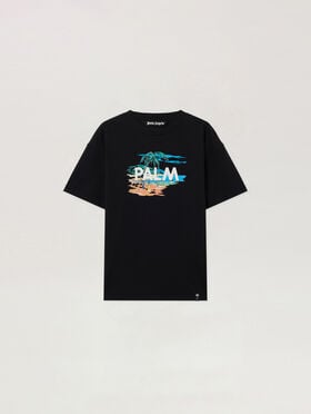 PALM ANGELS Palm Island Regular T-Shirt BLACK - MULTICOLOR PAMAA01F26JR04
