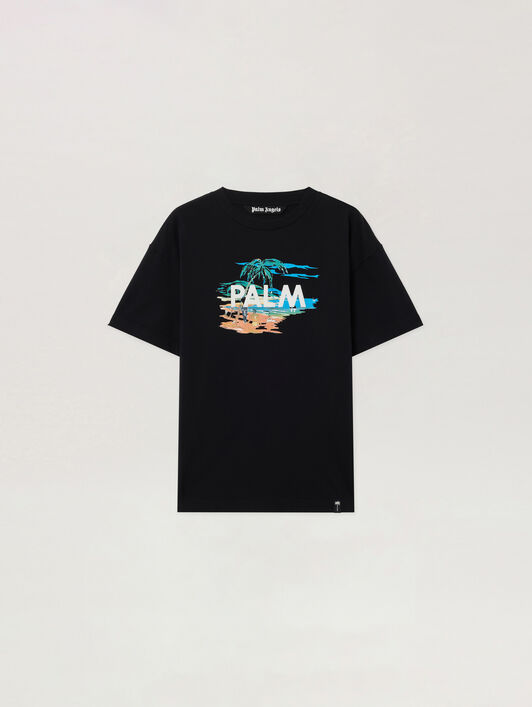 PALM ANGELS Palm Island Regular T-Shirt BLACK - MULTICOLOR PAMAA01F26JR04