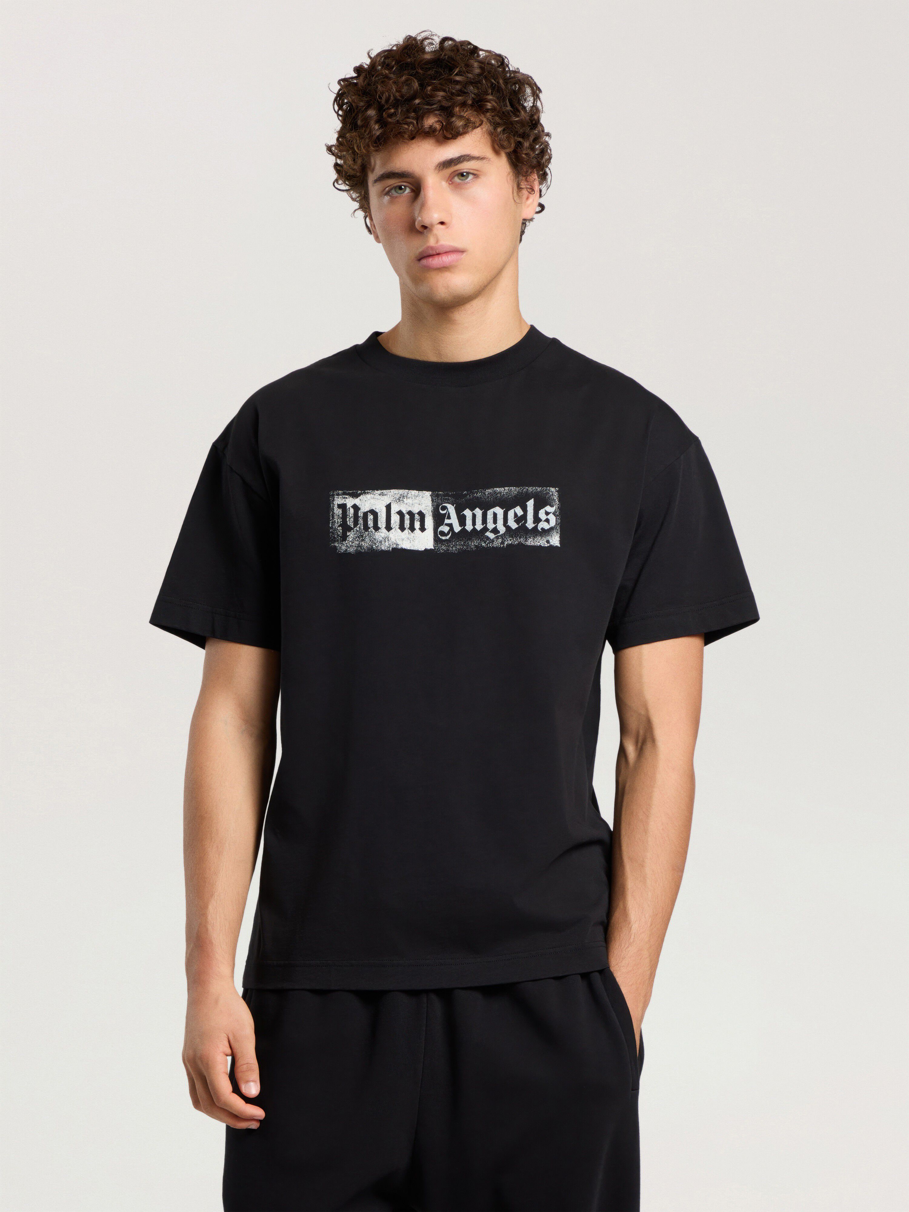 Stamp Logo Regular T-Shirt PALM ANGELS Stamp Logo Regular T-Shirt BLACK - OFF WHITE PAMAA01F26JR05