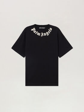 PALM ANGELS Neck Logo Regular T-Shirt BLACK - OFF WHITE PAMAA01F26JR01