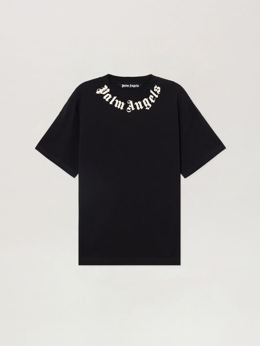 Neck Logo Regular T-Shirt PALM ANGELS Neck Logo Regular T-Shirt BLACK - OFF WHITE PAMAA01F26JR01