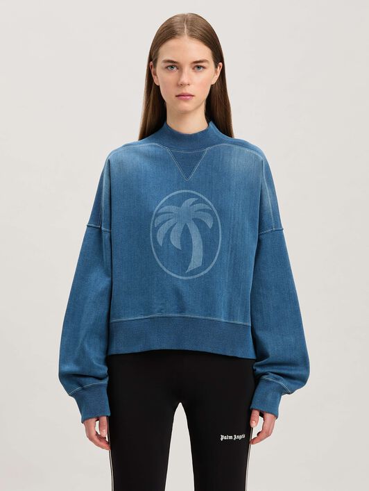 PALM ANGELS  Oval Palm lasered Sweatshirt INDIGO BLUE - LIGHT BLUE PWBA053S25FAB001