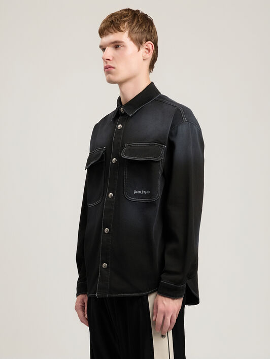 PALM ANGELS Classic Logo Loose Denim Shirt BLACK OFF WHITE PMYD024S26DEN001