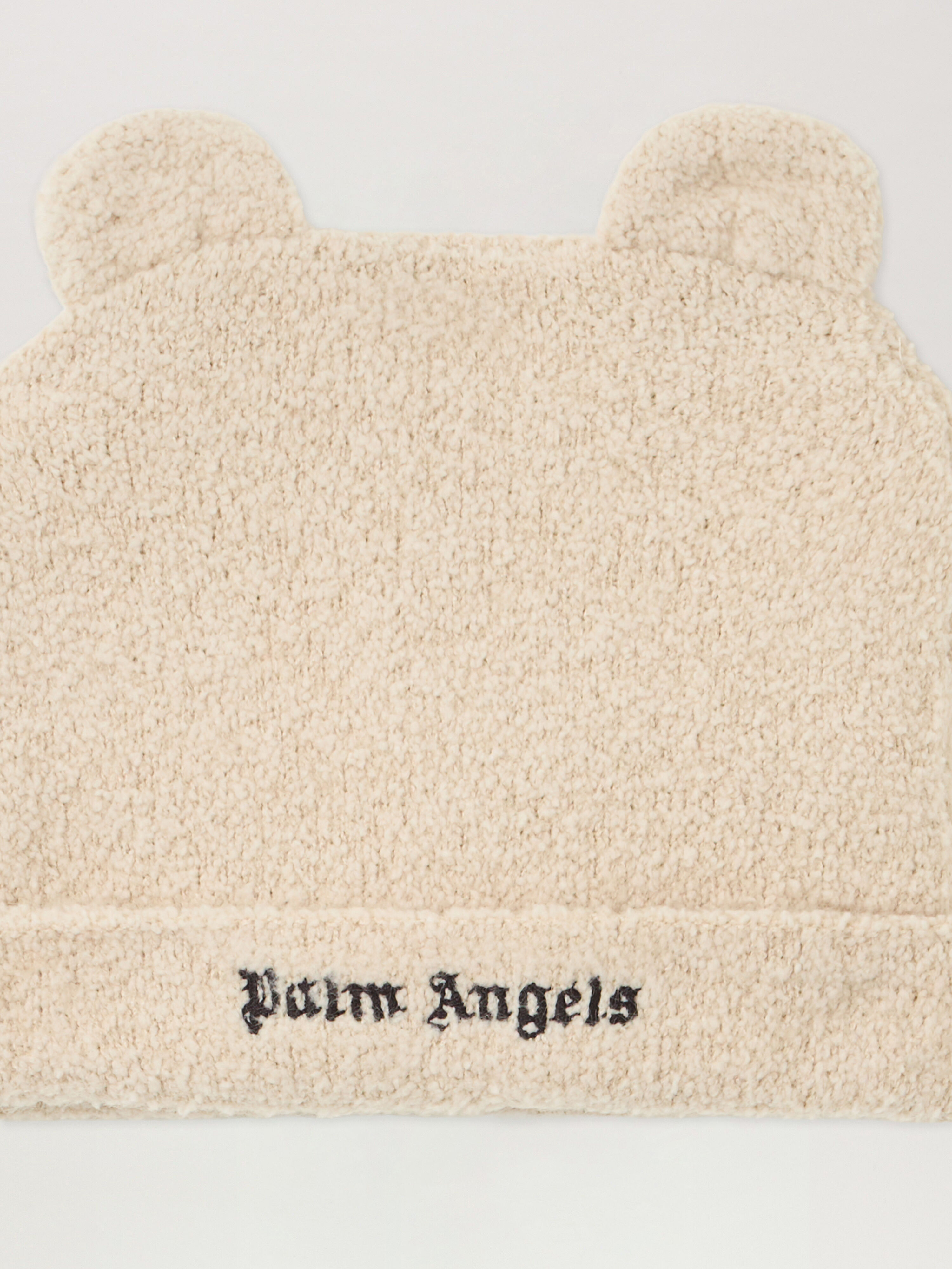 PALM ANGELS Logo Teddy Bear Knit Beanie ECRU - BROWN PBXY005F25KNI001