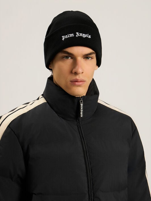 PALM ANGELS Logo Beanie BLACK - OFF WHITE PAMLC03F26KN01