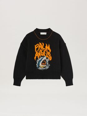 PALM ANGELS  Shark embroidered knit sweater LIGHT PINK OFFWHITE PG2X012S25JER001