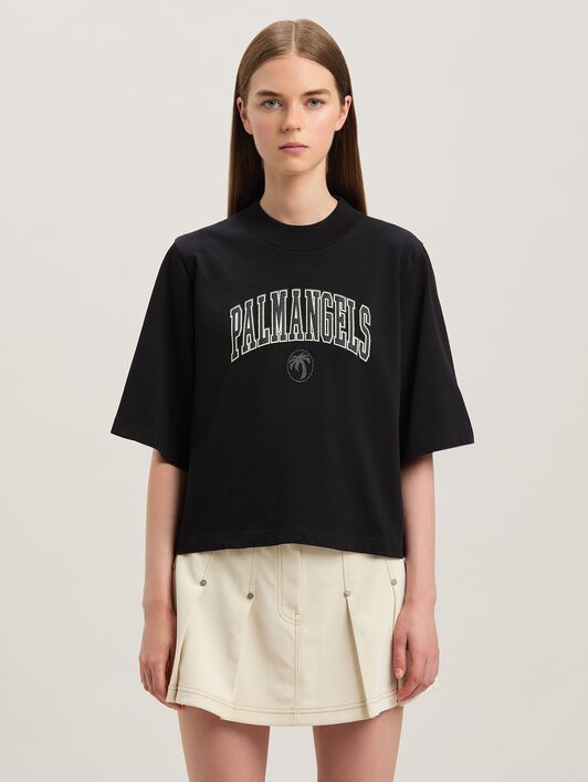 PALM ANGELS  College cropped T-shirt NERO - AVORIO PWAA020S25JER004