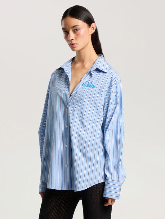 PALM ANGELS Palm Sway Oversized Shirt MEDIUM BLUE - OFF WHITE PAWGA02F26FB01