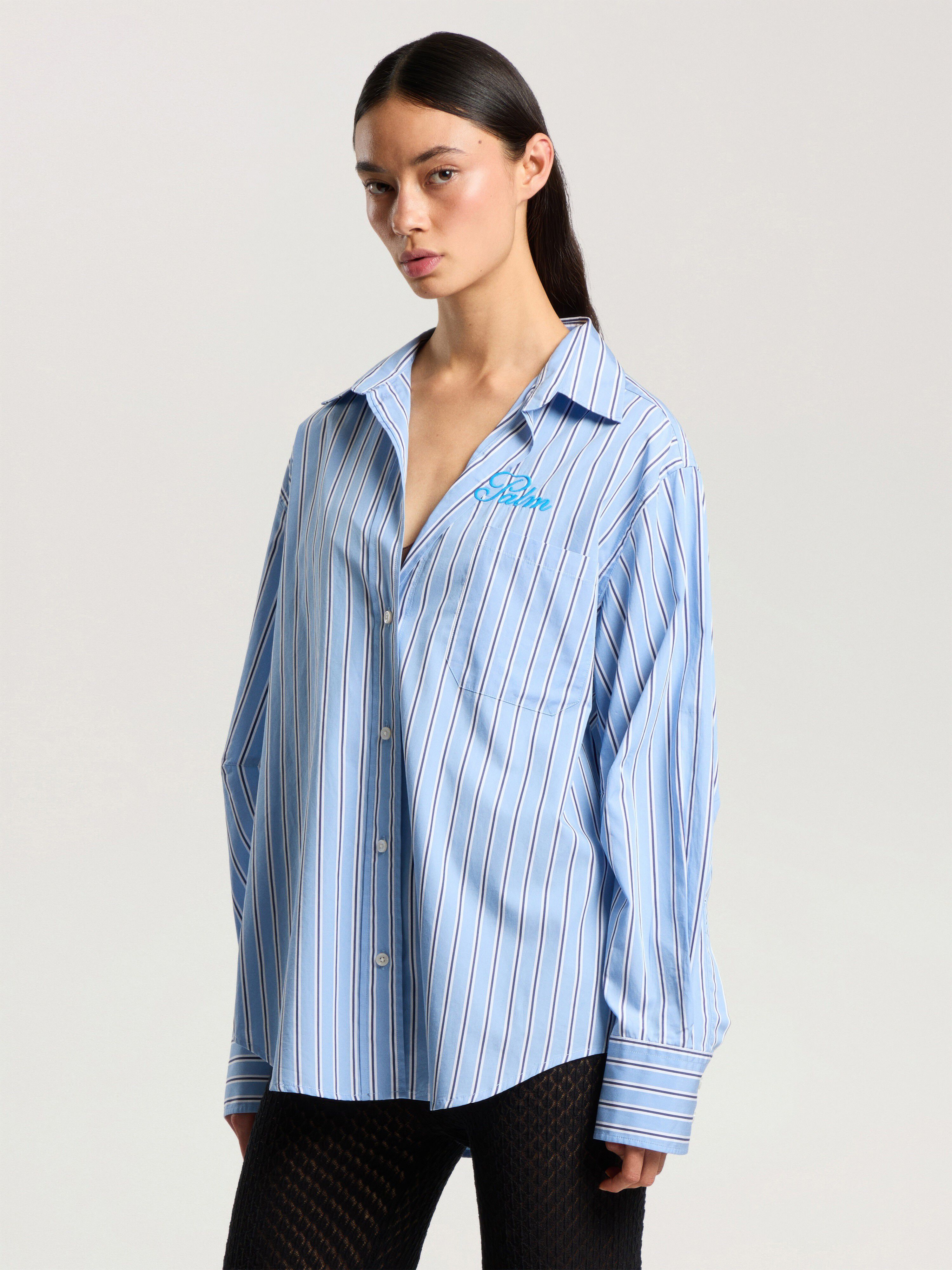 PALM ANGELS Palm Sway Oversized Shirt MEDIUM BLUE - OFF WHITE PAWGA02F26FB01
