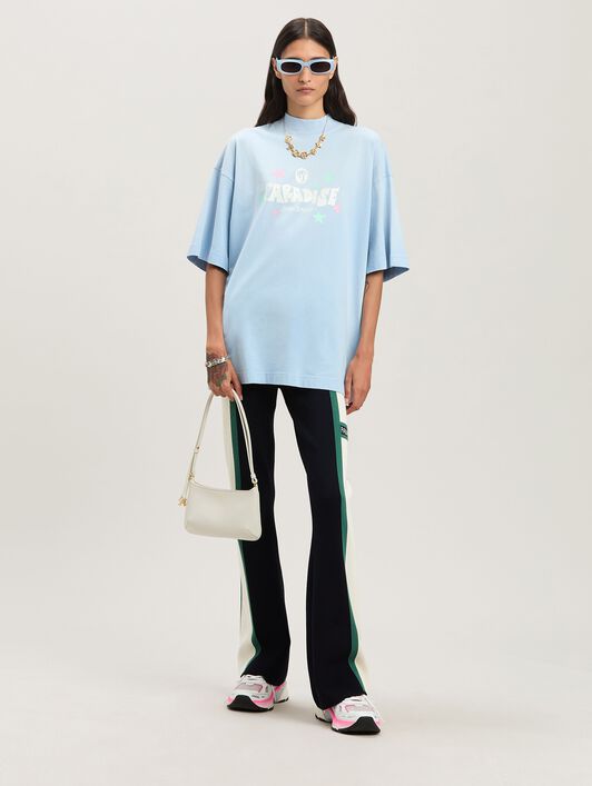 PALM ANGELS  Paradise Oversize T-shirt BABY BLUE - OFF WHITE PWAA017S25JER001