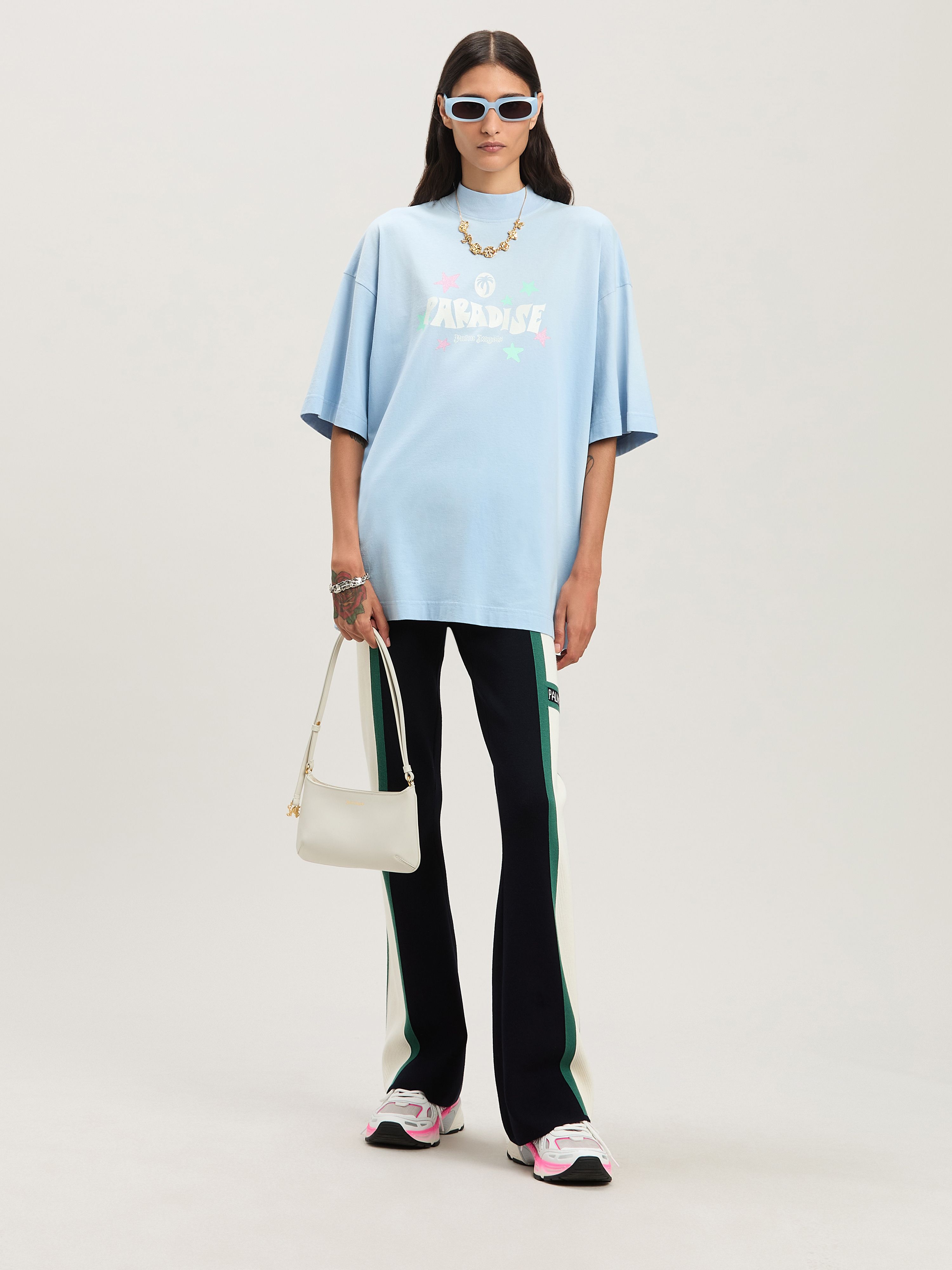 PALM ANGELS  Paradise Oversize T-shirt BABY BLUE - OFF WHITE PWAA017S25JER001
