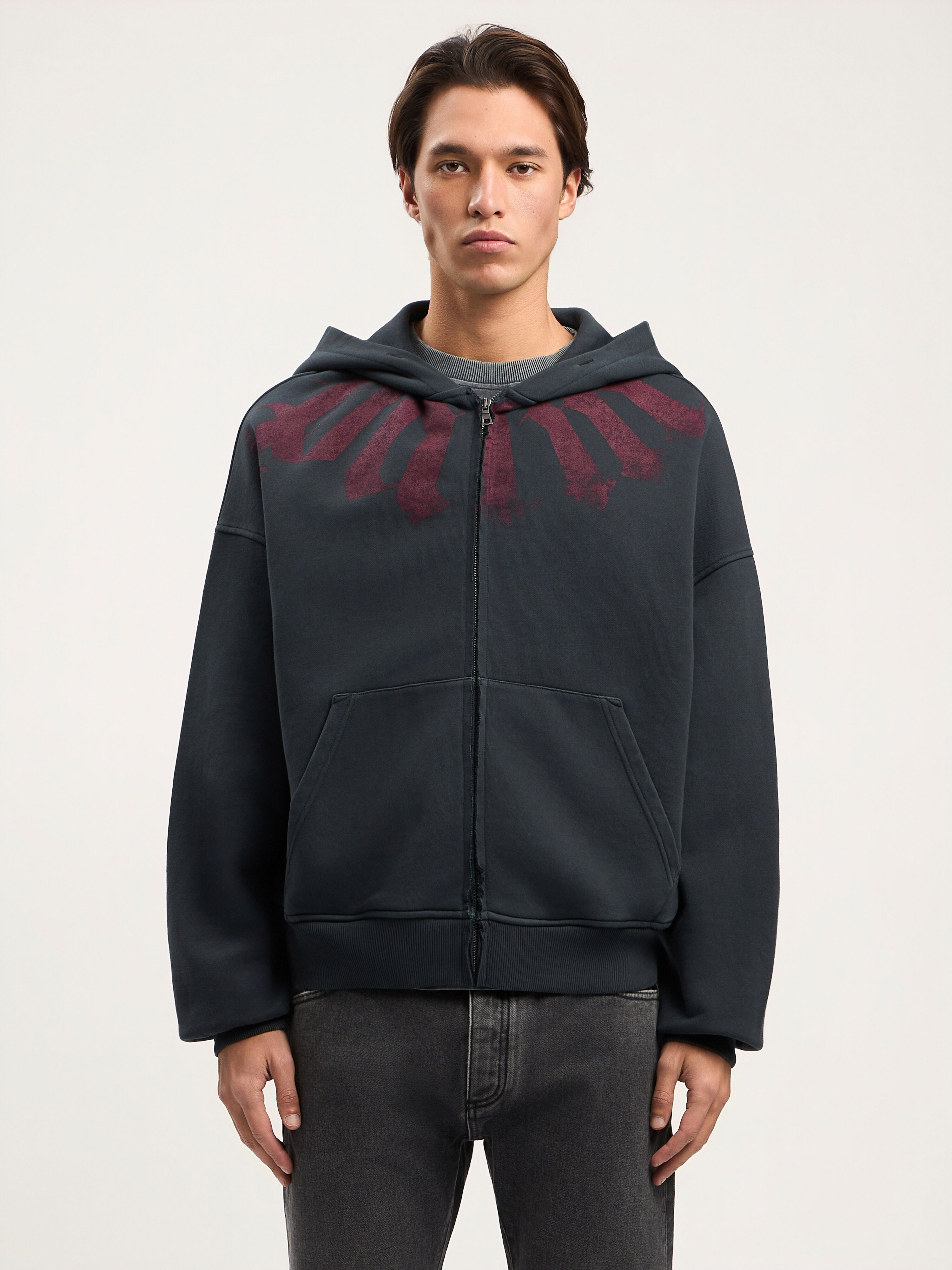 Big Neck Logo Zip Hoodie in BLACK BURGUNDY for Men | Palm Angels®