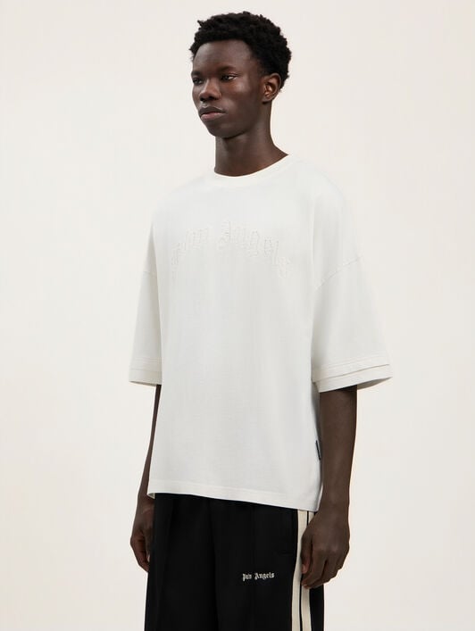 Curved Logo Loose Double T-Shirt PALM ANGELS Curved Logo Loose Double T-Shirt OFF WHITE OFF WHITE PMAA10QS26JER001