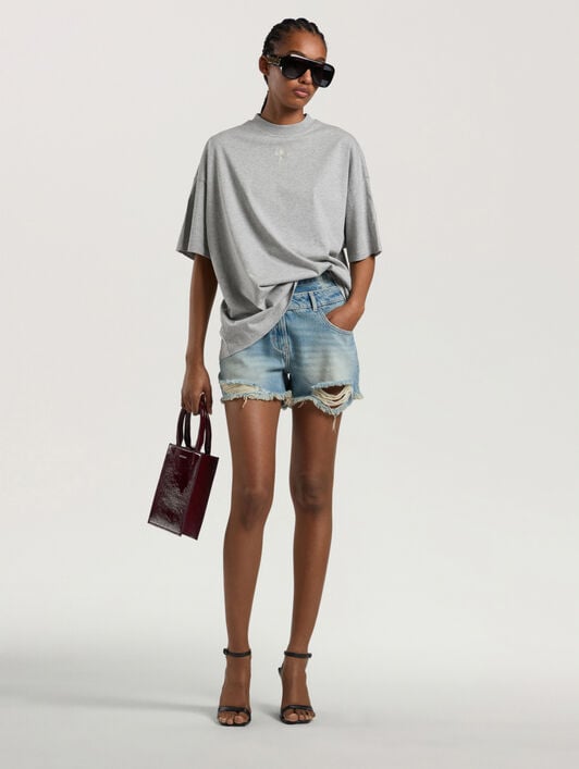 Palm Shadow Loose T-Shirt PALM ANGELS Palm Shadow Loose T-Shirt GREY MELANGE - OFF WHITE PAWAA05W26JR03