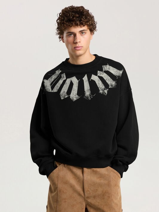 Felpa Big Neck Logo Loose PALM ANGELS Felpa Big Neck Logo Loose BLACK - OFF WHITE PAMBA04F26FL01