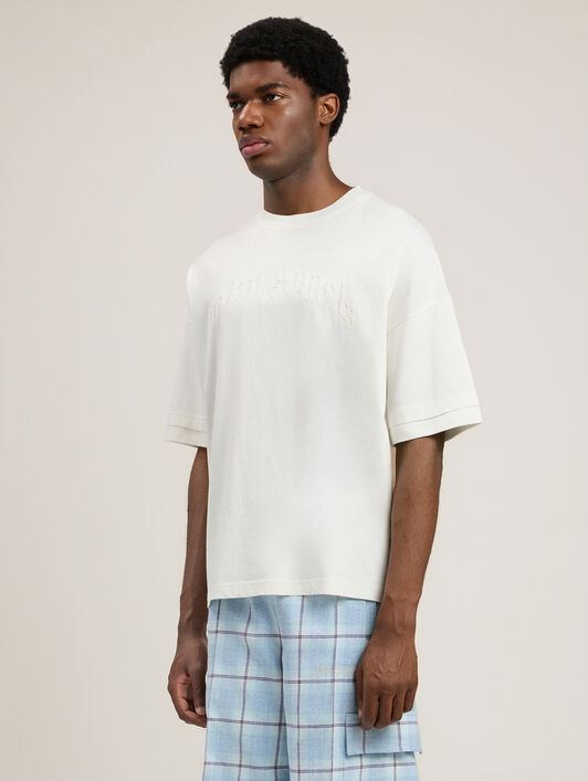 PALM ANGELS Curved Logo Loose Double T-Shirt OFF WHITE OFF WHITE PMAA10QS26JER001
