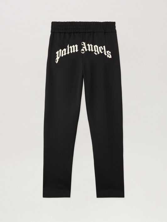 PALM ANGELS Back Curved Logo Track  Pants BLACK OFF WHITE PWCJ036S26FAB001