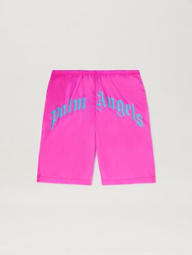 PALM ANGELS  BADESHORTS MIT GESCHWUNGENEM LOGO MILITARY GREEN - BLACK PMFD018S25FAB001