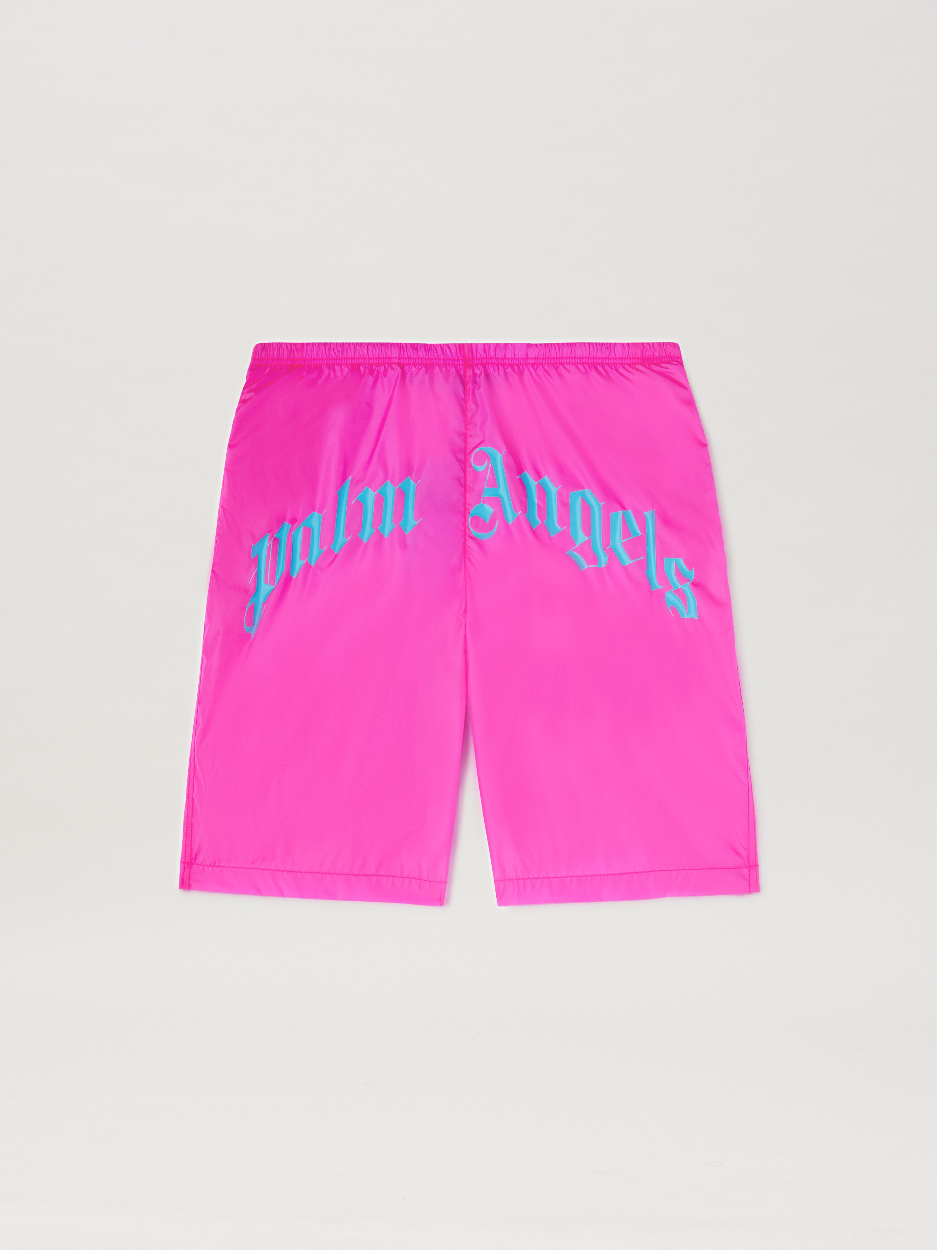 PALM ANGELS  Curved logo Swimshorts FUCSIA - BLU CHIARO PMFD018S25FAB001