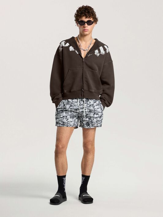 PALM ANGELS Big Neck Logo Zip Loose Hoodie BROWN - OFF WHITE PAMBE02F26FL01
