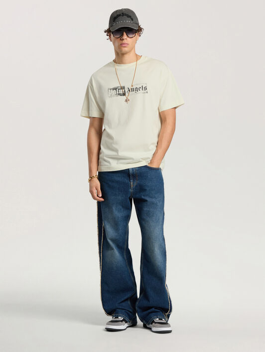 PALM ANGELS T-Shirt Con Logo A Timbro OFF WHITE - BLACK PAMAA01F26JR05