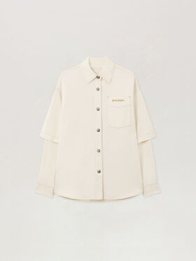 PALM ANGELS Hybrid Denim Overshirt OFF WHITE - BLACK PWYD025F25DEN001