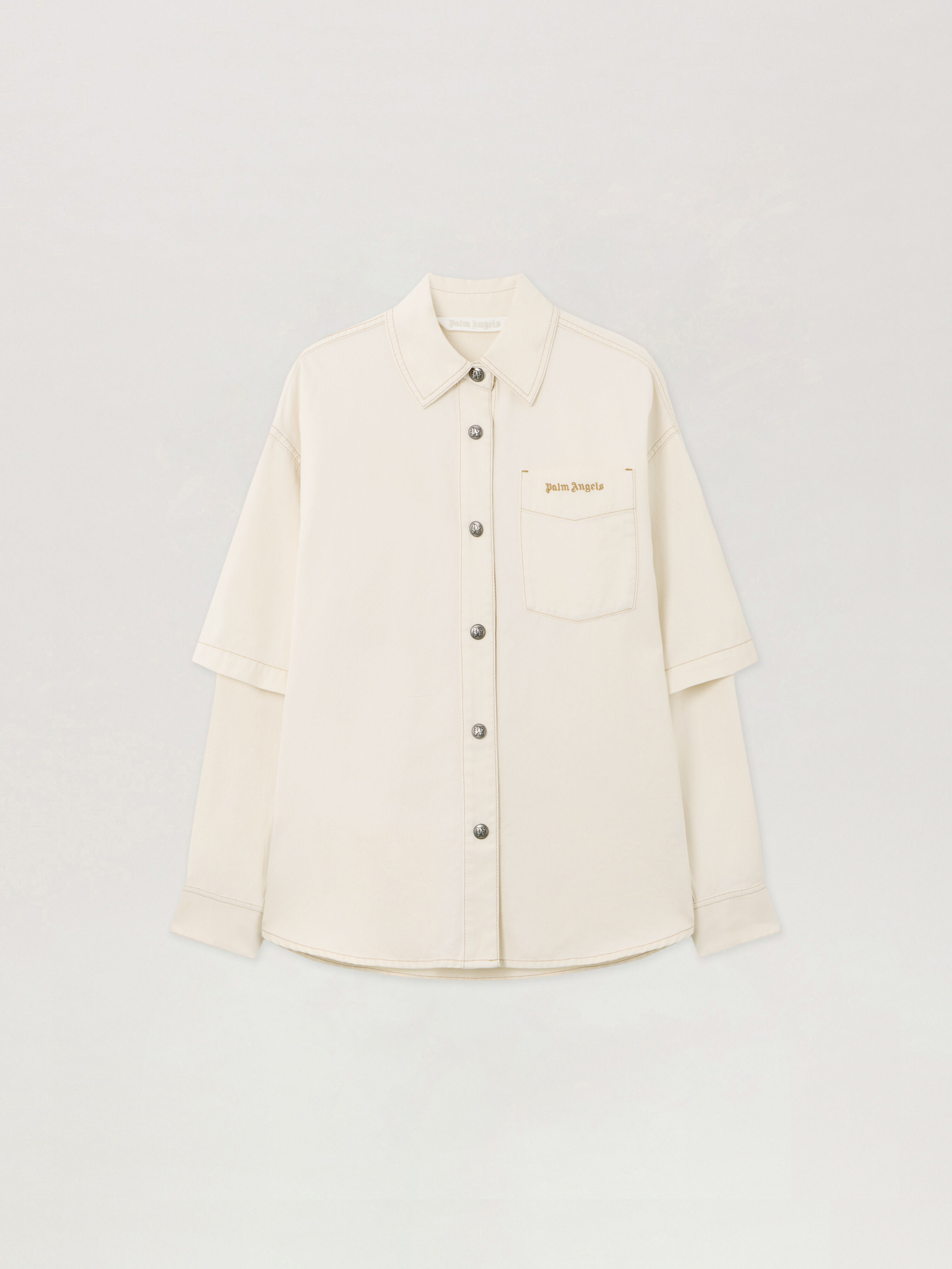 PALM ANGELS Hybrid Denim Overshirt OFF WHITE - BLACK PWYD025F25DEN001