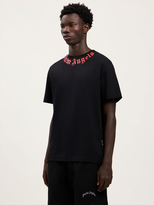 PALM ANGELS Neck Logo T-Shirt BLACK RED PMAA109S26JER008