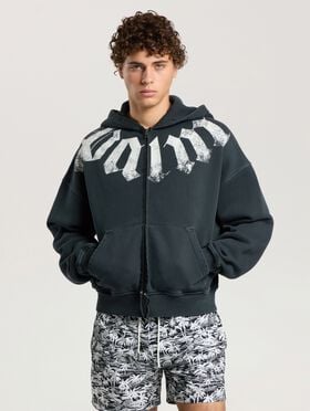 PALM ANGELS Big Neck Logo Zip Loose Hoodie BLACK - OFF WHITE PAMBE02F26FL01