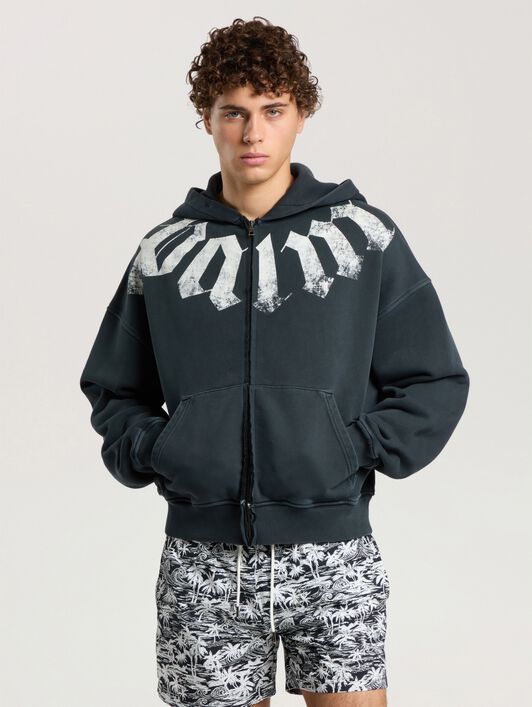PALM ANGELS Big Neck Logo Zip Loose Hoodie BLACK - OFF WHITE PAMBE02F26FL01