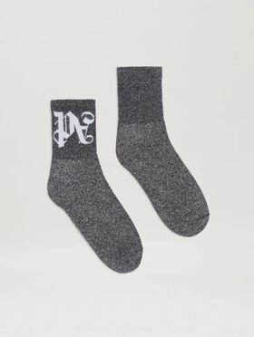 PALM ANGELS  Kurze Lurex-Socken mit Monogramm BABY BLUE - OFF WHITE PWAA017S25JER001