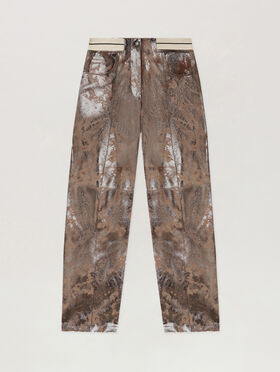 PALM ANGELS Laminated Leather Carrot Pant NUDE - SILVER PWJB027F25LEA001