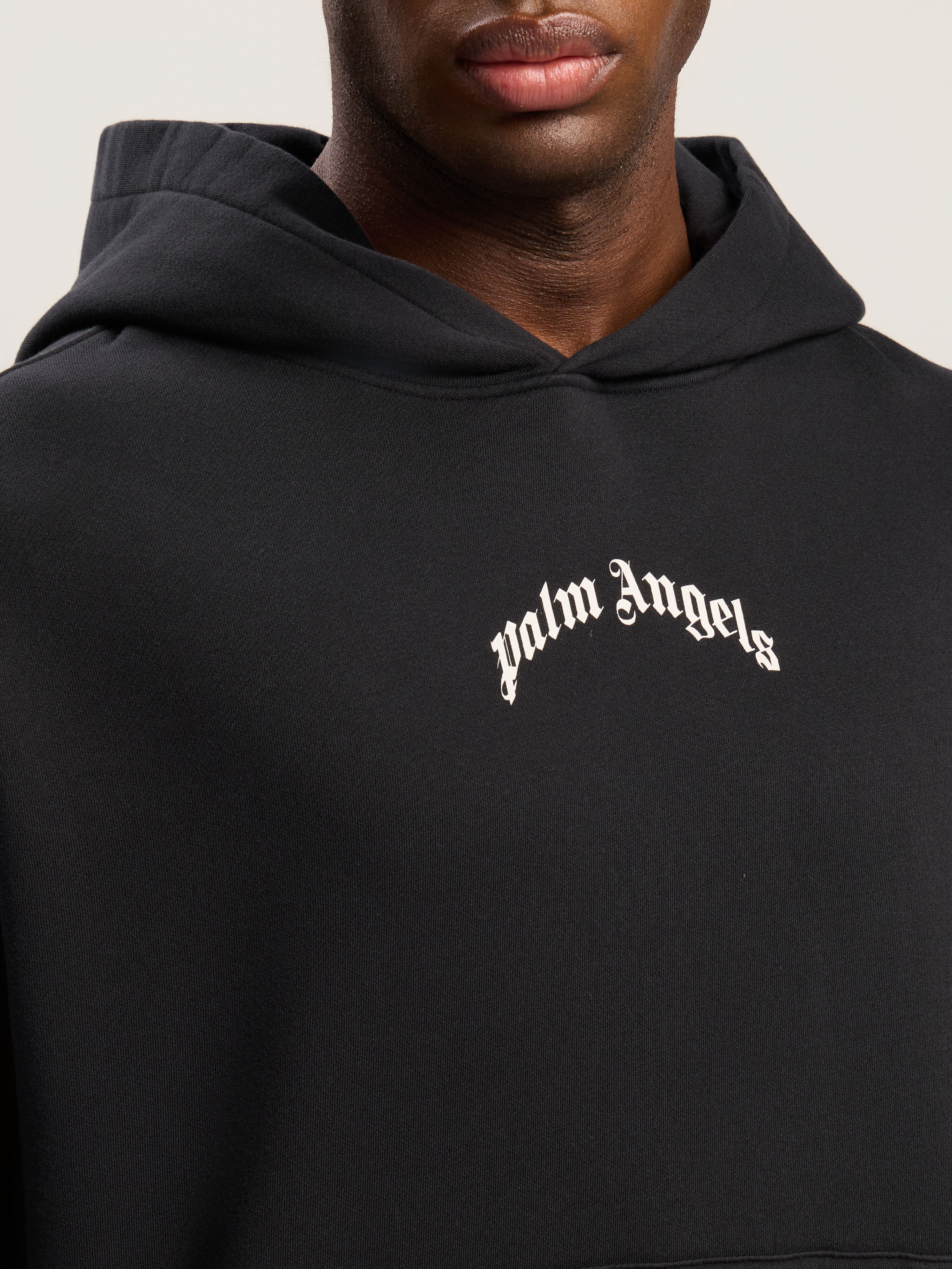 PALM ANGELS Curved Logo Loose Hoodie BLACK - OFF WHITE PMBB17EF25FLE004