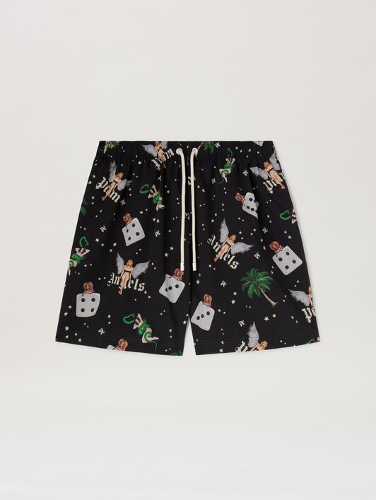 PALM ANGELS  Pin up Swimshorts BLACK - MULTICOLOR PMFD012S25FAB005