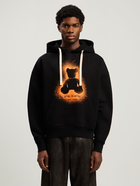 Spray Bear Loose Hoodie PALM ANGELS Spray Bear Loose Hoodie BLACK - ORANGE FLUO PMBB17EF25FLE005