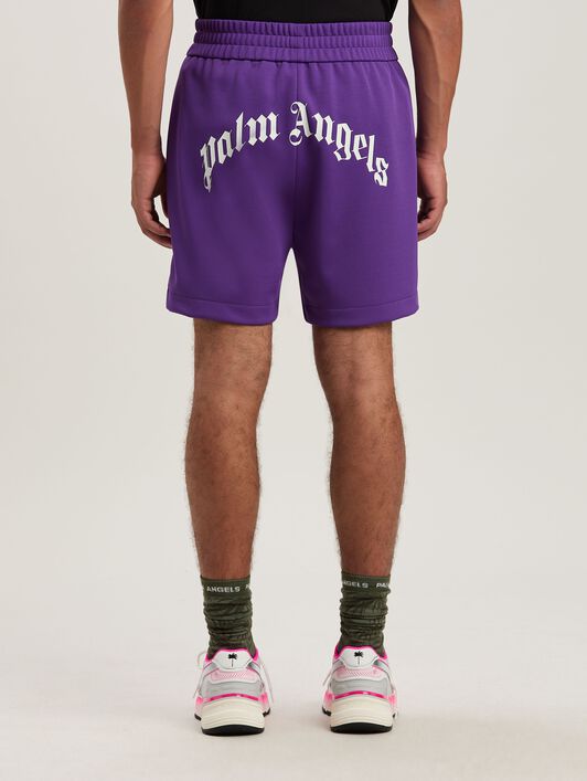 PALM ANGELS  Shorts mit geschwungenem Logo PURPLE - OFF WHITE PMCL008S25FAB001