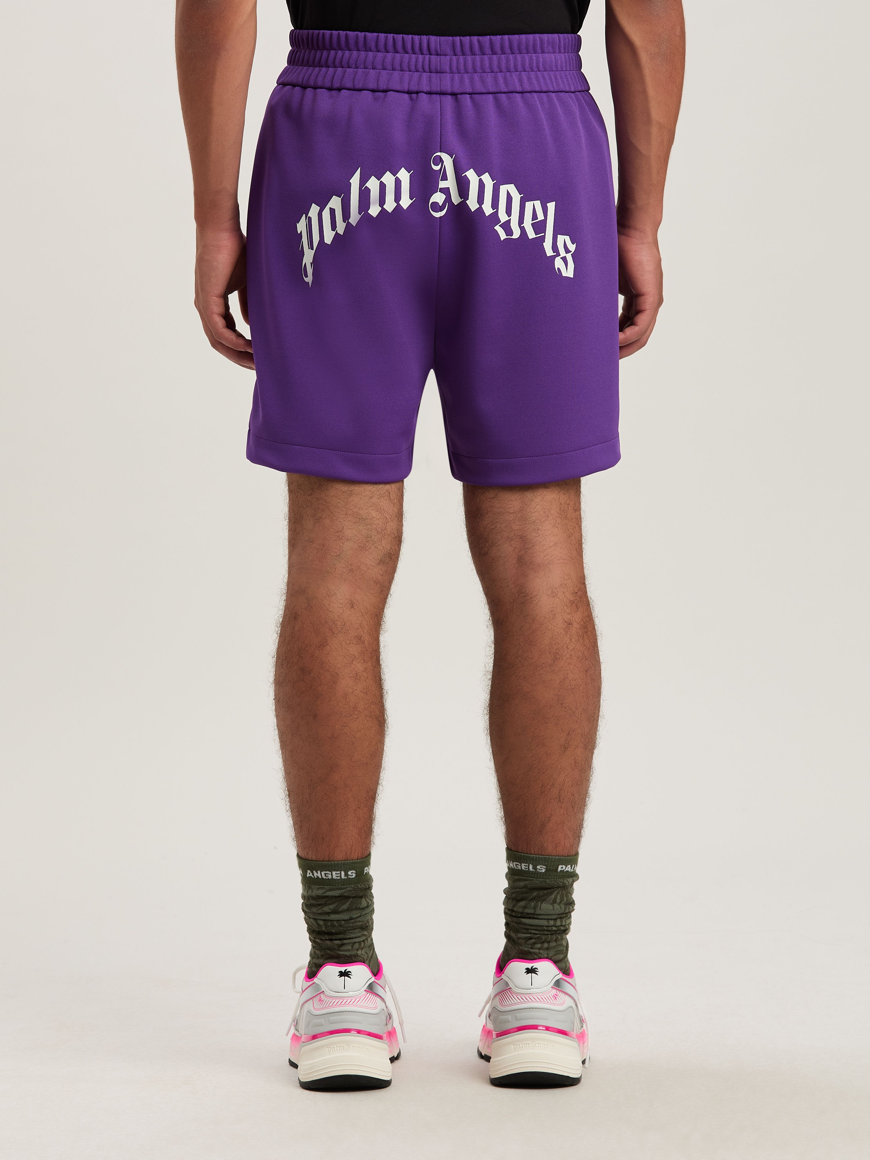 PALM ANGELS  Shorts mit geschwungenem Logo PURPLE - OFF WHITE PMCL008S25FAB001