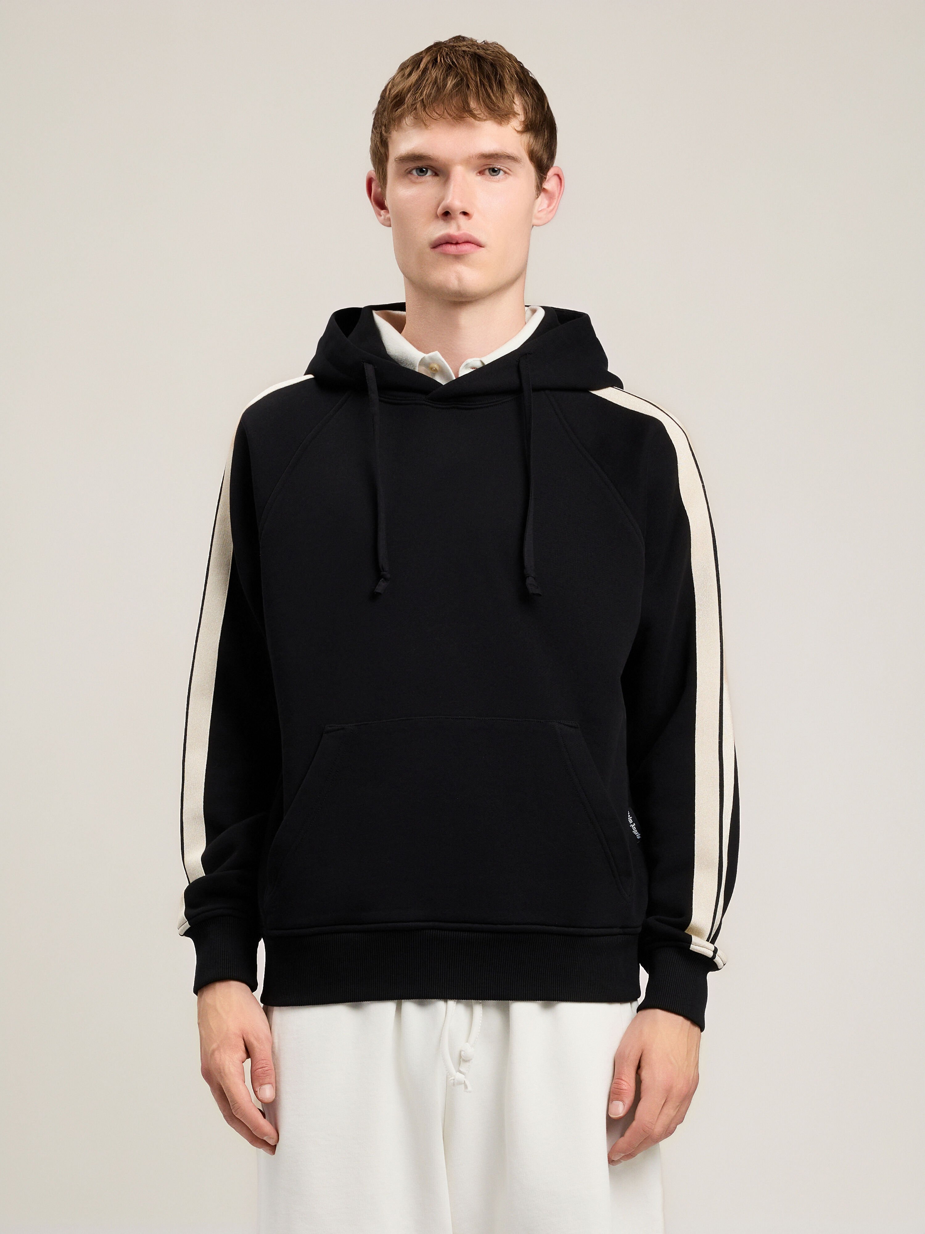 PALM ANGELS Back Curved Logo Track Hoodie BLACK OFF WHITE PMBB17QS26FLE001