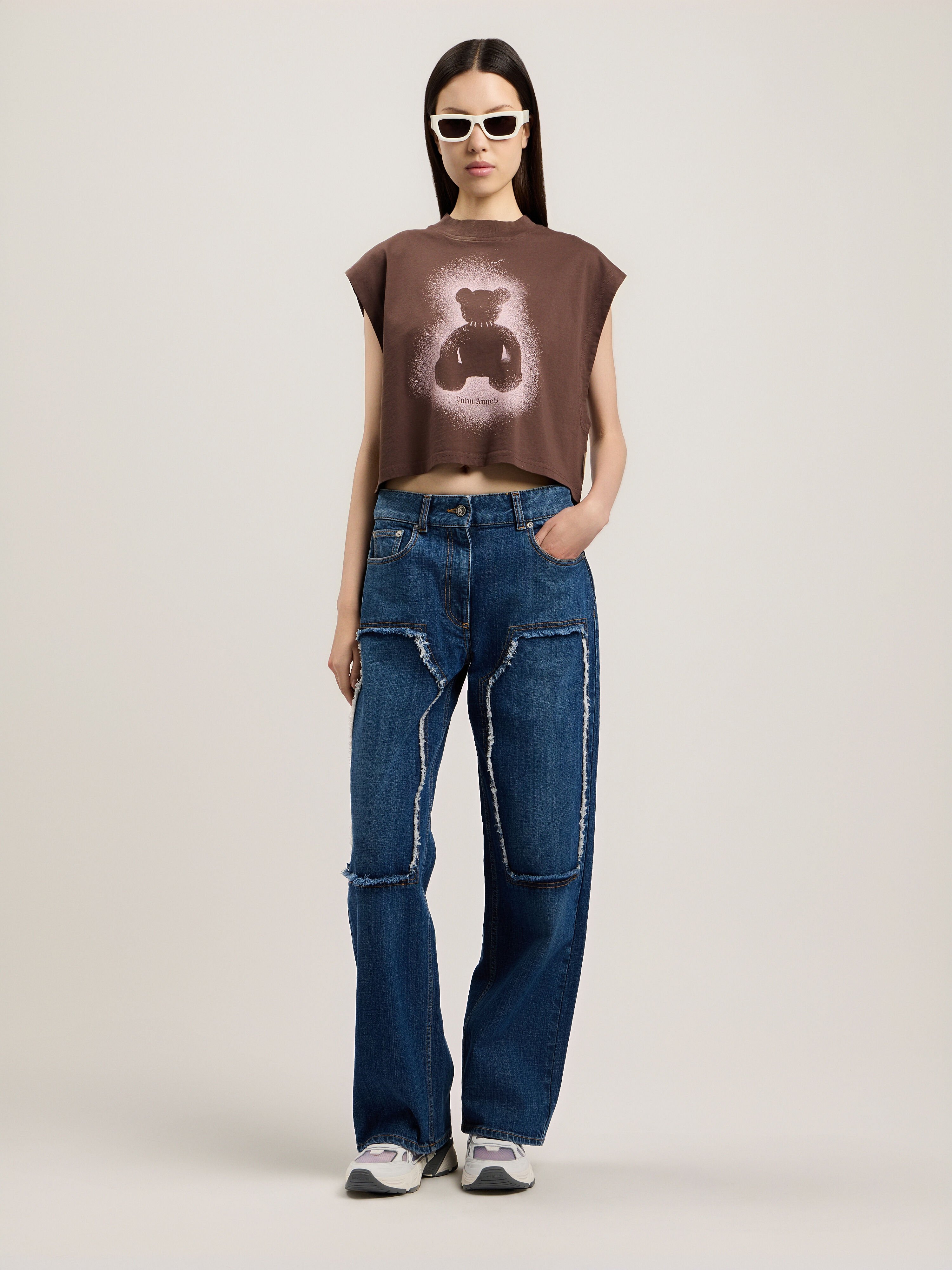 PALM ANGELS Spray Bear Boxy Tank Top BROWN PINK PWAC022S26JER001