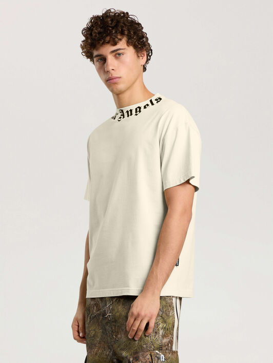 PALM ANGELS T-Shirt Con Logo Sul Collo OFF WHITE - BLACK PAMAA01F26JR01