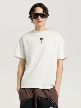 PALM ANGELS Palm Tree Statement Regular T-Shirt OFF WHITE - BLACK PAMAA01W26JR08