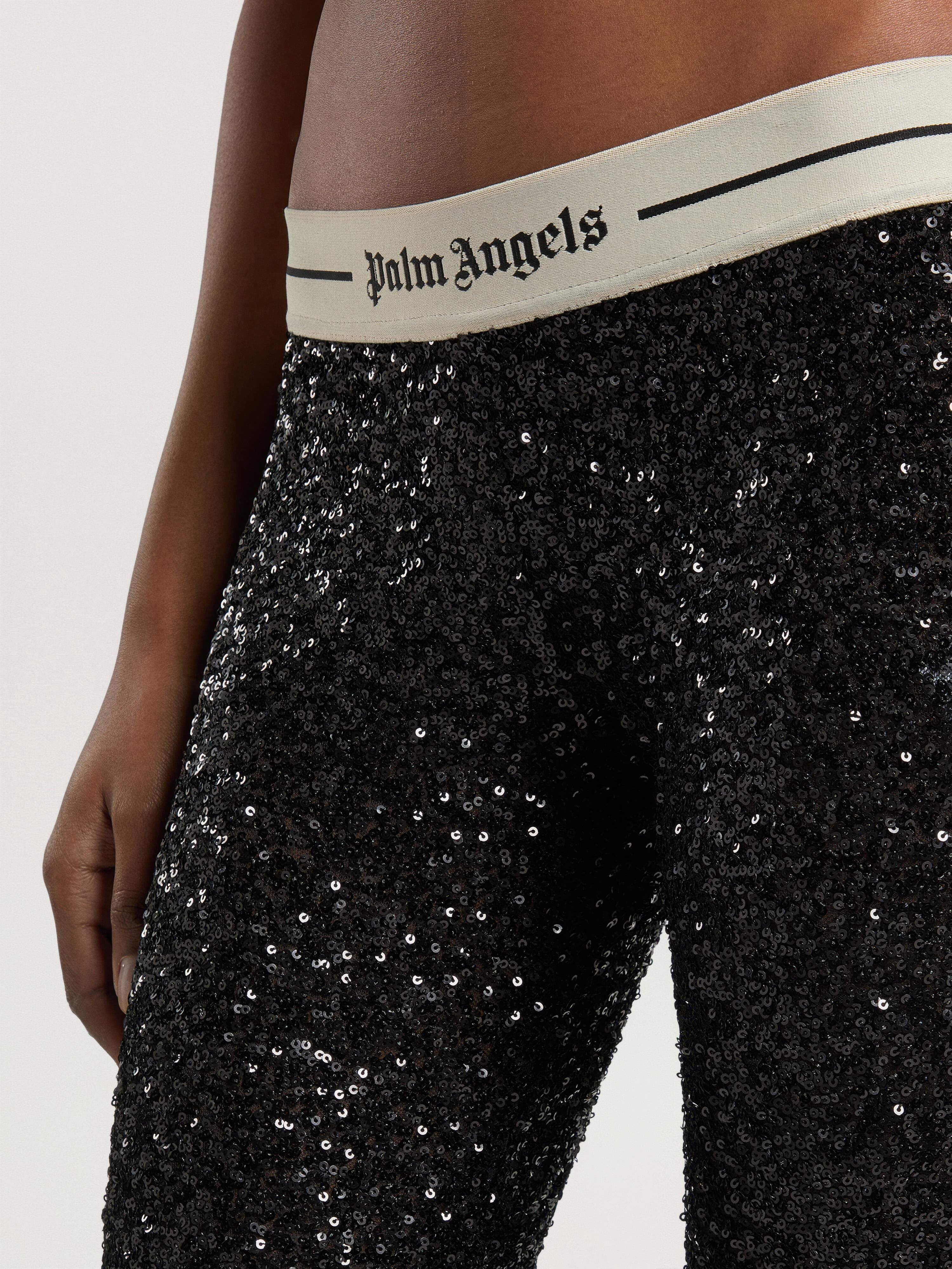 Logo Essential Sequins Pants PALM ANGELS Logo Essential Sequins Pants BLACK - CREAM PAWCJ06W26FB01