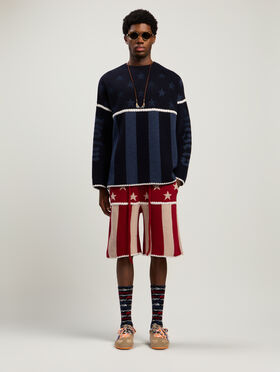 PALM ANGELS Stars&Stripes Knit Shorts RED - ECRU PMHM015F25KNI001