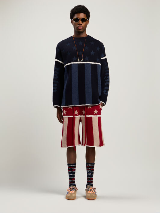 PALM ANGELS Stars&Stripes Knit Shorts RED - ECRU PMHM015F25KNI001