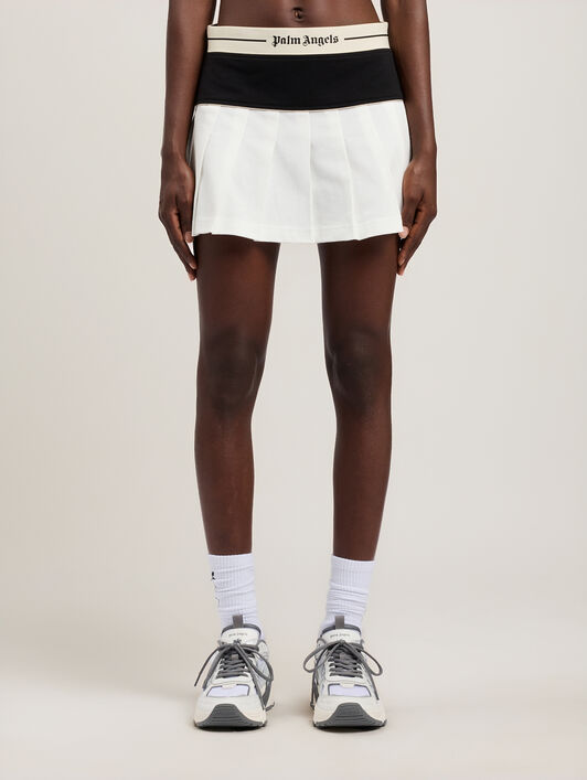 PALM ANGELS Classic Logo Pleated Skirt OFF WHITE BLACK PWCC095S26FAB001