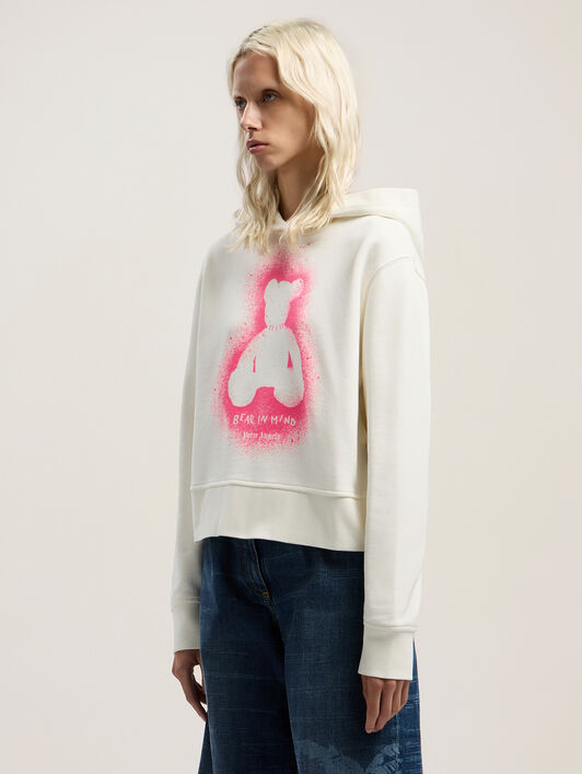 PALM ANGELS Spray Bear Fitted Hoody OFF WHITE - FUCHSIA FLUO PWBB069F25FLE001