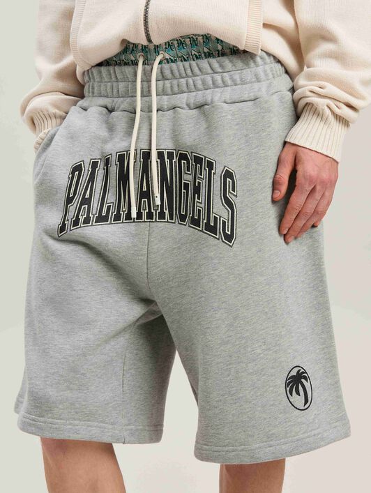 PALM ANGELS  College Oval Palm Shorts GREY MELANGE - BLACK PMCI028S25FLE001
